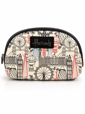 Harrods London Cosmetic Bag Makeup Pouch Skyline Print Travel Case